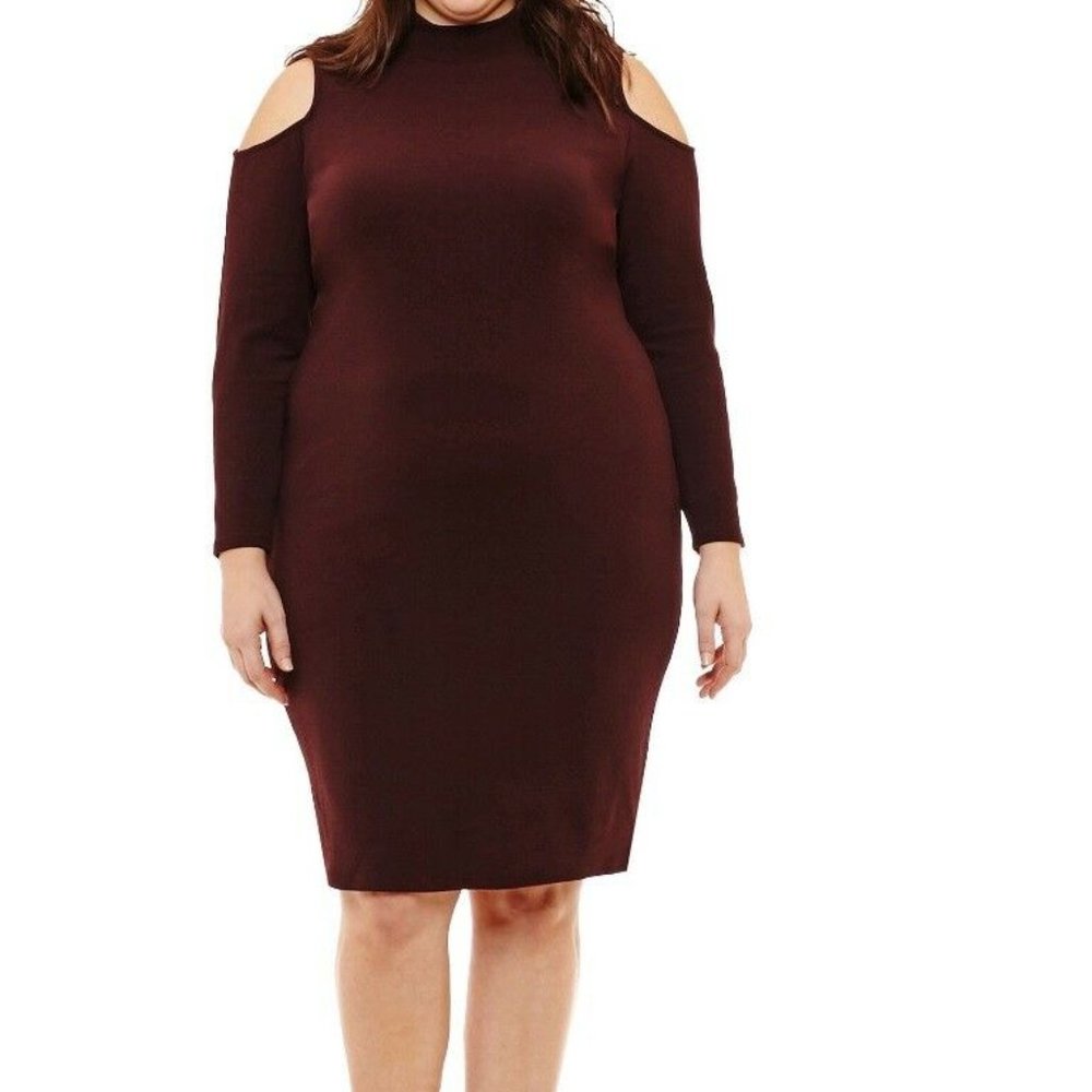 NWT Bodycon Rum Raisin Dress Open Shoulder Plus